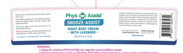 Snooze-Assist Body Cream – Enriched with Lavender Oil – Calming & Nourishing Night Cream – Non-Greasy, Clean Fresh Scent, Easily Absorbed – 6 oz.